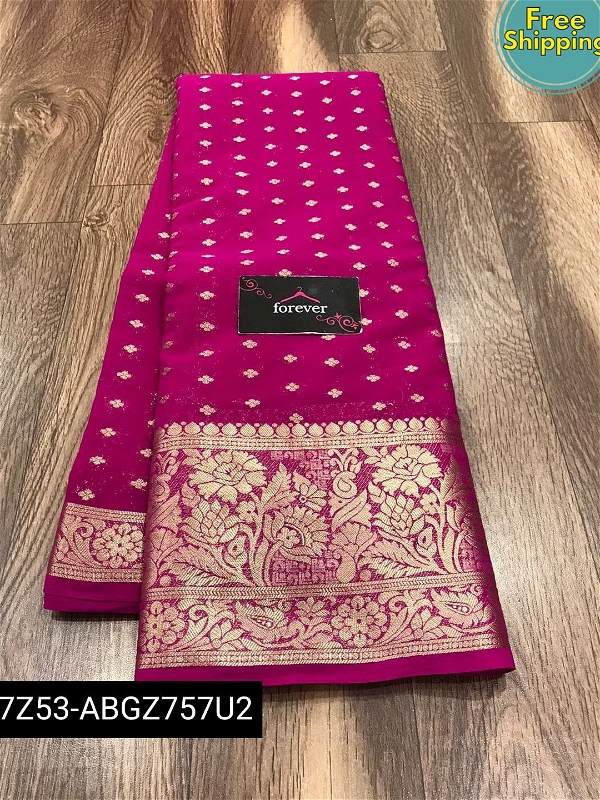 Pure georgette golden buti weaving sarees with Kanchi borders along with blouse  - Red, Free Size