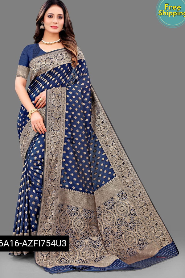 Kanjivaram silk saree with beautiful Pure Zari weaving with Rich Pallu & contrast Border - Flush Orange, Free Size