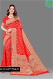 Kanjivaram silk saree with beautiful Pure Zari weaving with Rich Pallu & contrast Border - Red, Free Size