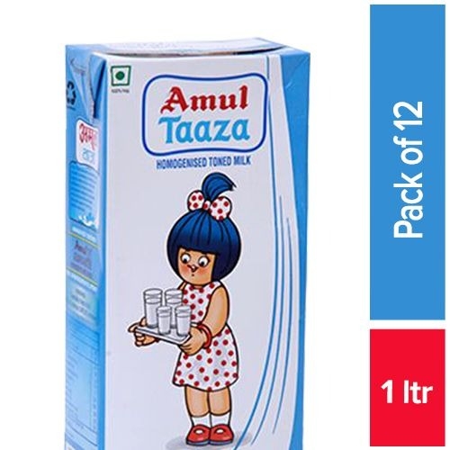 Amul Taaza Toned Milk: 12x1 Liter Multi Pack