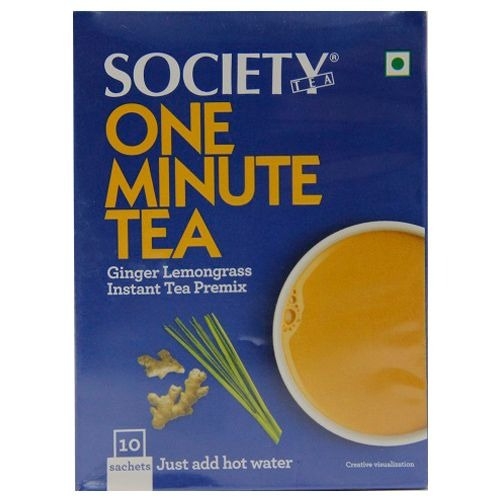 Society One Minute Ginger Lemongrass Premix Instant Tea: 10x14 Gm