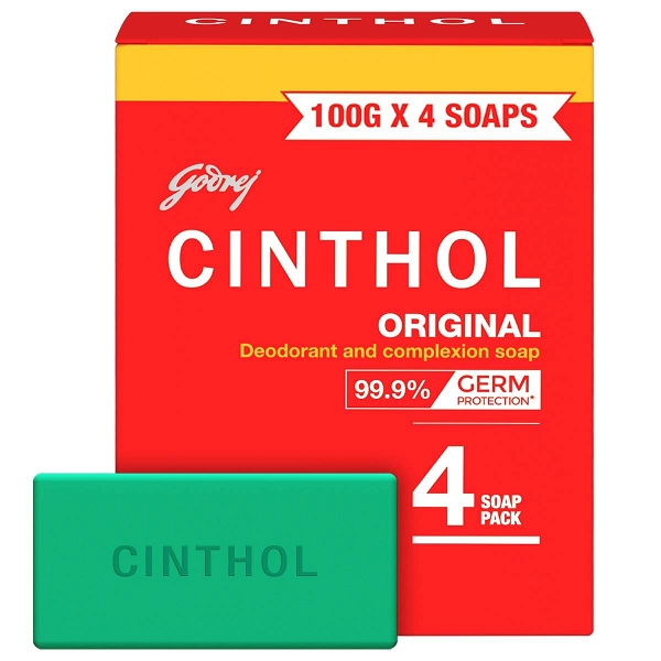 Cinthol Original Deodorant & Complexion Bath Soap - 4 x 100 Gm