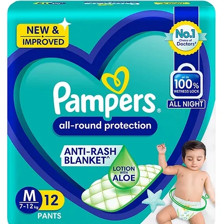 Pampers Anti Rash - M, 12 Pants (7-12kg)
