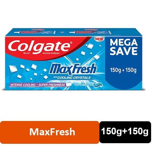 Colgate MaxFresh Toothpaste, Blue Gel Paste (300g) - 150g +150g