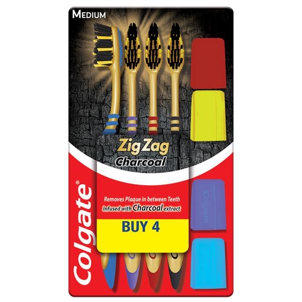 Colgate colgate zigzag charcoal medium toothbrush - 4 Toothbrushes