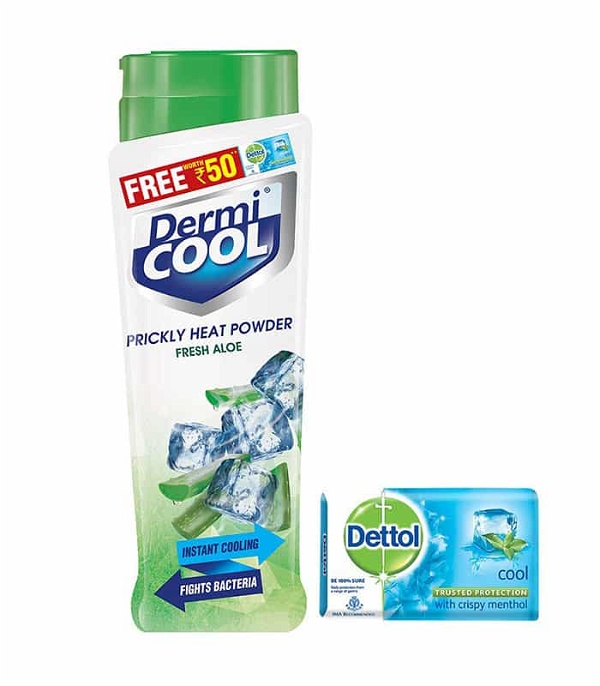 Dermicool Prickly Heat Talcum Powder, Menthol(Free Dettol Cool Soap) - 150g