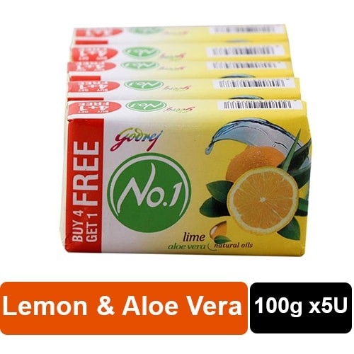 Godrej godrej no.1 lime & aloe vera soap(buy 4 get 1 free) - 5U x100g=500g