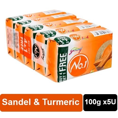 Godrej godrej no.1 sandal and turmeric soap (buy 4 get 1 free) - 5U x100g=500g