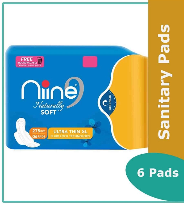 niine Soft Ultra Thin XL Sanitary Pads(275mm)(Free Disposal Inside) - 6 Pads