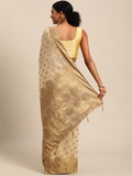 Leeza Store Banarasi Cotton Blend Golden Zari Butta/Butti Floral Pattern Border Saree With Blouse Piece - Beige
