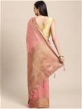 Leeza Store Banarasi Cotton Blend Zari Butta/Butti Floral Pattern Border Saree With Blouse Piece - Peach Pink