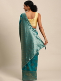 Leeza Store Banarasi Silk Blend Woven Golden Zari Butta Saree With Blouse Piece - Rama Green