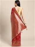Leeza Store Banarasi Silk Blend Woven Golden Zari Butta Saree With Blouse Piece - Red