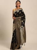 Leeza Store Banarasi Silk Blend Woven Golden Zari Butta Saree With Blouse Piece - Black