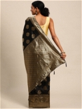 Leeza Store Banarasi Silk Blend Woven Golden Zari Butta Saree With Blouse Piece - Black