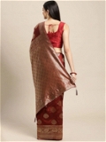 Leeza Store Banarasi Silk Blend Woven Golden Zari Butta Saree With Blouse Piece - Maroon