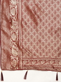 Leeza Store Banarasi Silk Blend Woven Golden Zari Butta Saree With Blouse Piece - Maroon