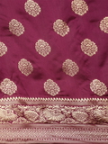 Leeza Store Banarasi Silk Blend Woven Golden Zari Butta Saree With Blouse Piece - Purple