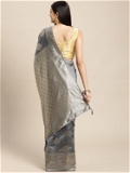 Leeza Store Banarasi Silk Blend Woven Golden Zari Butta Saree With Blouse Piece - Grey
