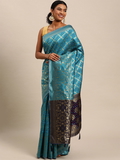 Leeza Store Cotton Blend Banarasi Bandhani Fusion Style Woven Saree with Blouse Piece - Firozi