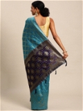 Leeza Store Cotton Blend Banarasi Bandhani Fusion Style Woven Saree with Blouse Piece - Firozi
