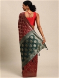 Leeza Store Cotton Blend Banarasi Bandhani Fusion Style Woven Saree with Blouse Piece - Maroon