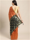 Leeza Store Cotton Blend Banarasi Bandhani Fusion Style Woven Saree with Blouse Piece - Orange