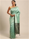 Leeza Store Cotton Blend Banarasi Bandhani Fusion Style Woven Saree with Blouse Piece - Pista Green