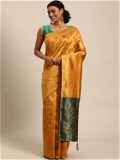 Leeza Store Cotton Blend Banarasi Bandhani Fusion Style Woven Saree with Blouse Piece - Yellow