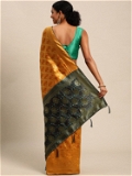 Leeza Store Cotton Blend Banarasi Bandhani Fusion Style Woven Saree with Blouse Piece - Yellow