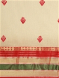 Leeza Store Cotton Blend Embroidered Ethnic motifs Golden Zari Border Kota Doria Saree With Blouse Piece - White