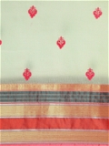 Leeza Store Cotton Blend Embroidered Ethnic motifs Golden Zari Border Kota Doria Saree With Blouse Piece - Bluish Green