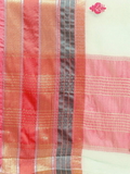 Leeza Store Cotton Blend Embroidered Ethnic motifs Golden Zari Border Kota Doria Saree With Blouse Piece - Bluish Green