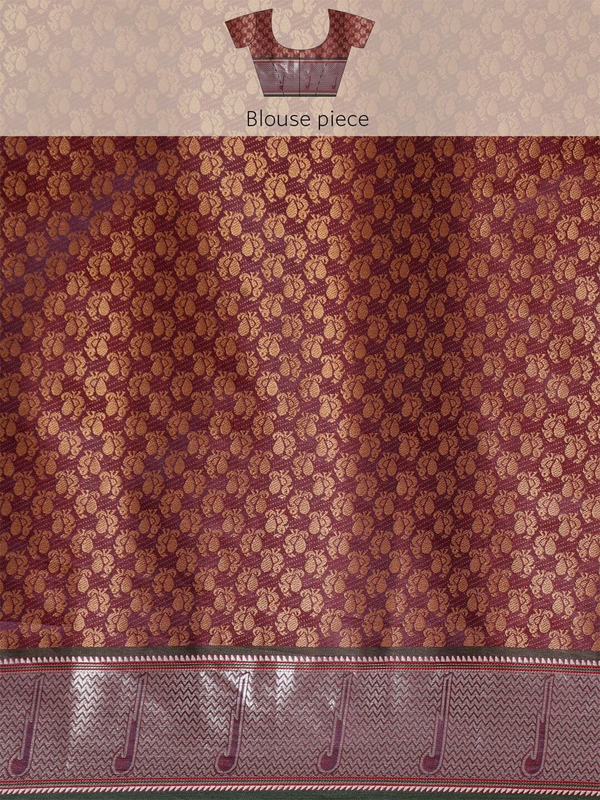 Leeza Store Cotton Silk Blend Golden Zari Ethnic Motifs & Silver Zari Border Saree With Blouse Piece - Red