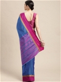 Leeza Store Cotton Silk Blend Woven Striped Self Design Golden Zari Border Saree With Blouse Piece - Turquoise