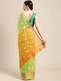 Leeza Store Jacquard Cotton Blend Golden Zari Butta Butti Woven Maheshwari Saree With Blouse Piece - Green