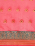 Leeza Store Jacquard Cotton Blend Golden Zari Butta Butti Woven Maheshwari Saree With Blouse Piece - Pink