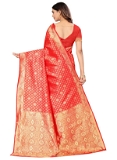 Leeza Store Kota Lichi Golden Zari Ethnic Motif Banarasi Contemporary Woven Design Saree With Running Blouse Piece - Red