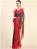 Leeza Store Grey & Red Colored Women's Soft Chiffon Brasso Printed Saree with Blouse Piece - LZPKSDEEP-GREY - Grey