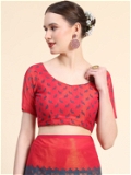 Leeza Store Grey & Red Colored Women's Soft Chiffon Brasso Printed Saree with Blouse Piece - LZPKSDEEP-GREY - Grey