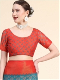 Leeza Store Rama & Red Colored Women's Soft Chiffon Brasso Printed Saree with Blouse Piece - LZPKSDEEP-RAMA - Teal