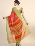 Leeza Store Red & Green Colored Women's Soft Chiffon Brasso Printed Saree with Blouse Piece - LZPKSDEEP-RED - Red