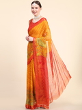 Leeza Store Women's Black & Red Abstract Banarasi Style Trendy Printed Saree With Running Blouse Piece - LZPKSBEENA-YELLOW - Yellow