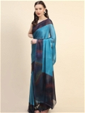 Leeza Store Women's Blue Chiffon Brasso Fancy Abstract Printed Trendy Saree With Running Blouse Piece - LZPKSBOB-Blue - Blue