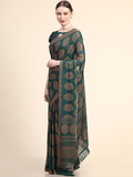 Leeza Store Women's Bottle Green Poly Chiffon Fancy Printed Trendy 2023 Tassels Latkan Saree With Running Blouse Piece - LZPKSISHI-Bottle Green - Bottle Green