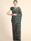Leeza Store Women's Bottle Green Poly Chiffon Fancy Printed Trendy 2023 Tassels Latkan Saree With Running Blouse Piece - LZPKSISHI-Bottle Green - Bottle Green