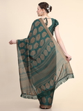 Leeza Store Women's Bottle Green Poly Chiffon Fancy Printed Trendy 2023 Tassels Latkan Saree With Running Blouse Piece - LZPKSISHI-Black - Bottle Green