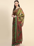 Leeza Store Women's Green Chiffon Brasso Fancy Abstract Printed Trendy Saree With Running Blouse Piece - LZPKSROSE-GREEN - Green