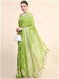 Leeza Store Women's Green Poly Chiffon Fancy Printed Trendy 2023 Tassels Latkan Saree With Running Blouse Piece - LZPKSKeya-Green - Green