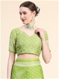 Leeza Store Women's Green Poly Chiffon Fancy Printed Trendy 2023 Tassels Latkan Saree With Running Blouse Piece - LZPKSKeya-Green - Green